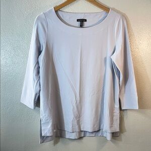 Eileen Fisher Blue Viscose Nylon Stretch 3/4 Sleeve Scoop Neck Top Medium